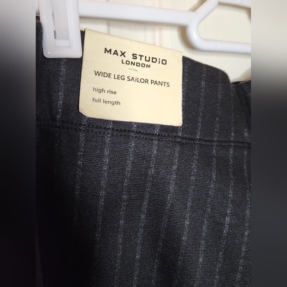 Max Studio High Rise, Wide-legged Black Pinstripe Sailor Pants. NWT. Size L. - Picture 4 of 10